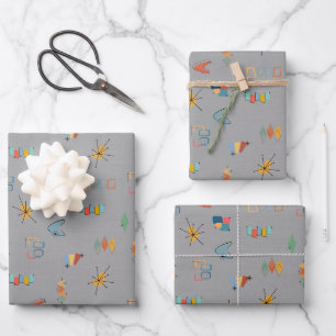 Mid Century Modern Textured Grey Wrapping Paper Sheet