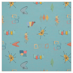 Mid Century Modern Textured Turquoise Fabric