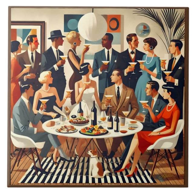Mid Century Modern The Martini Intellectuals  Ceramic Tile (Front)