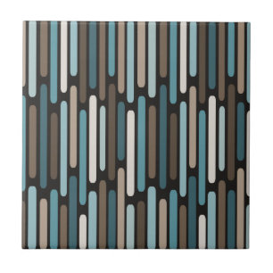 Mid Century Modern Thin Stripes Turquoise Brown Ceramic Tile