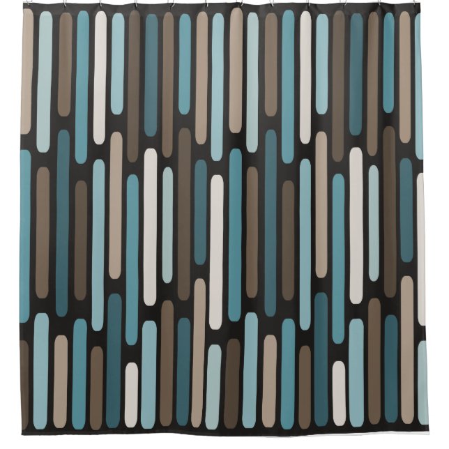 Mid Century Modern Thin Stripes Turquoise Brown Shower Curtain (Front)