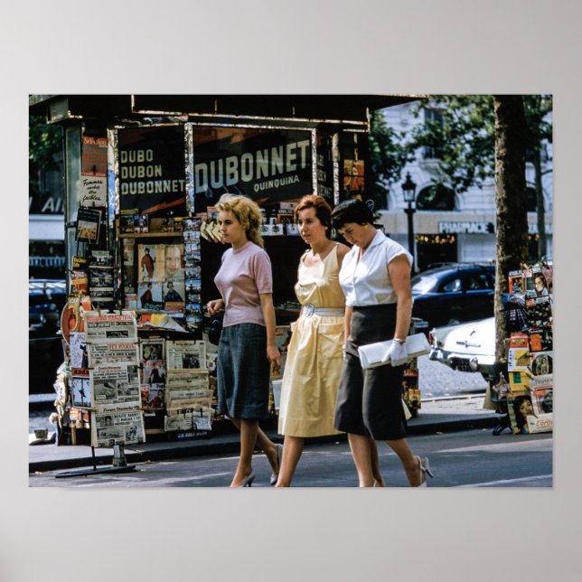 Mid Century Modern Three Women Paris Street Fashio Poster (Front)