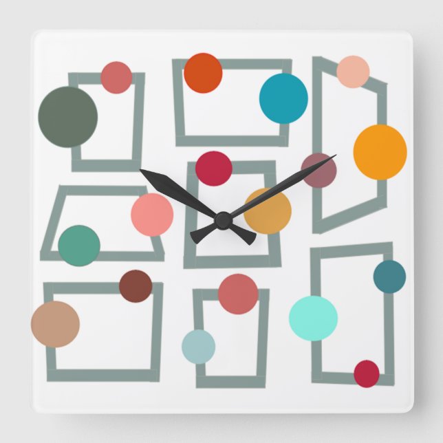 Mid-century Modern Trapezoids and Circles Square Wall Clock (Front)