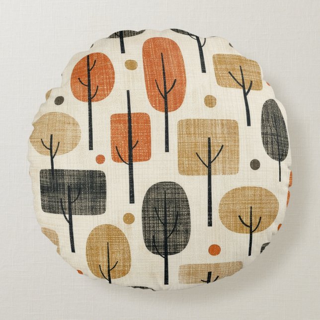 Mid Century Modern Tree Pattern Round Cushion (Front)