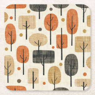 Mid Century Modern Tree Pattern Square Paper Coaster