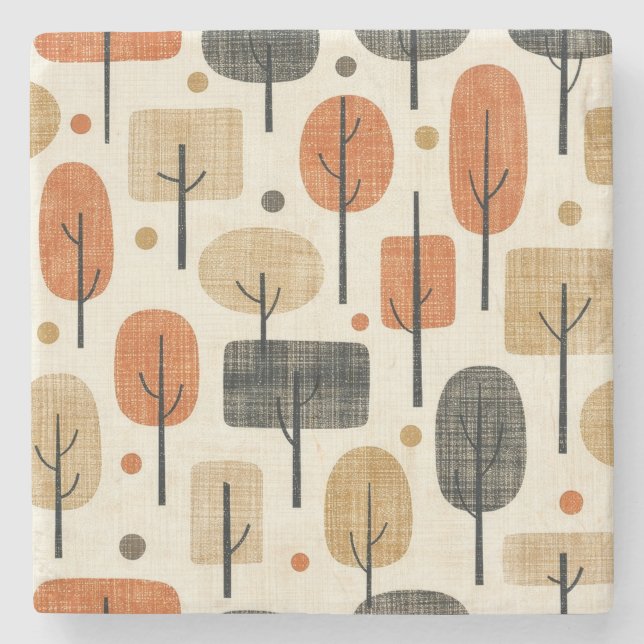 Mid Century Modern Tree Pattern Stone Coaster (Front)