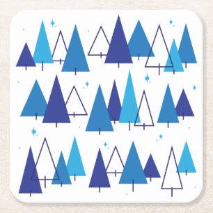 Mid Century Modern Trees Square Paper Coaster