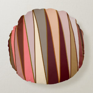 Mid-Century Modern Triangles, Brown, Beige & Coral Round Cushion