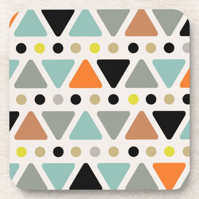 Mid Century Modern Triangles Dots Colourful Coaster (Front)