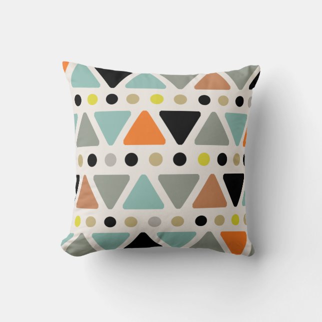 Mid Century Modern Triangles Dots Colourful Cushion (Front)