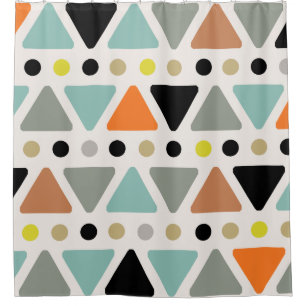 Mid Century Modern Triangles Dots Colourful Shower Curtain