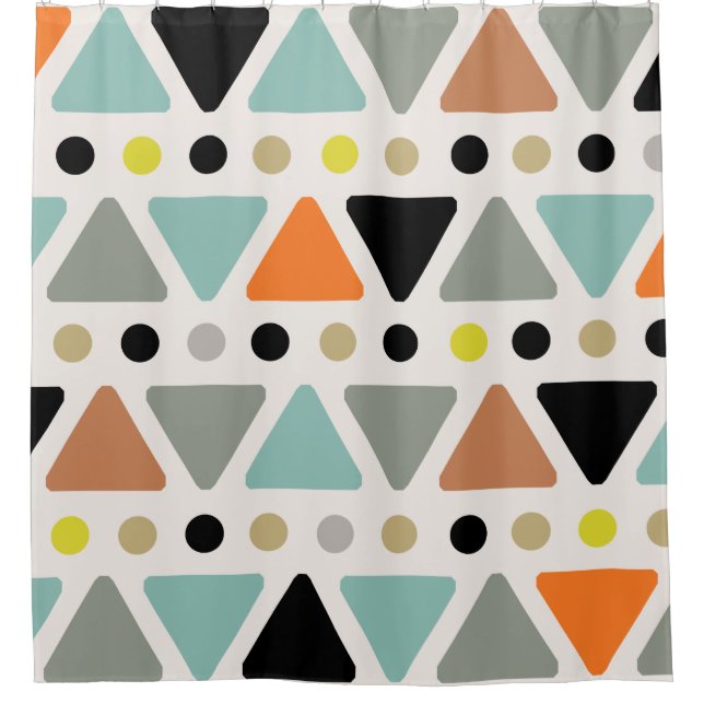Mid Century Modern Triangles Dots Colourful Shower Curtain (Front)