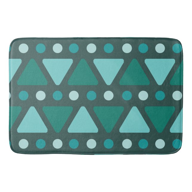 Mid Century Modern Triangles Dots Teal Bath Mat (Front)