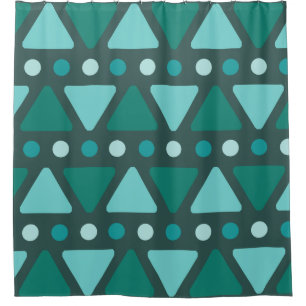 Mid Century Modern Triangles Dots Teal Shower Curtain