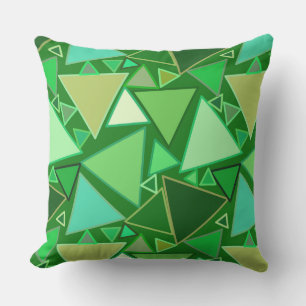 Mid-Century Modern Triangles, Emerald Green Outdoor Cushion