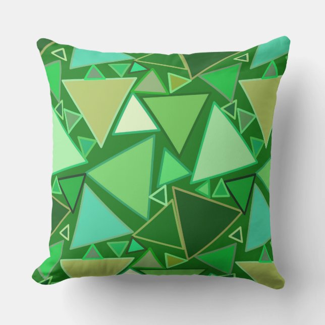 Mid-Century Modern Triangles, Emerald Green Outdoor Cushion (Front)