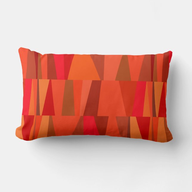Mid-Century Modern Triangles | fiery orange red Lumbar Cushion (Front)