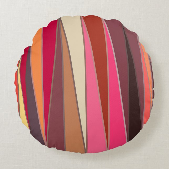 Mid-Century Modern Triangles, Fuchsia and Brown Round Cushion (Front)