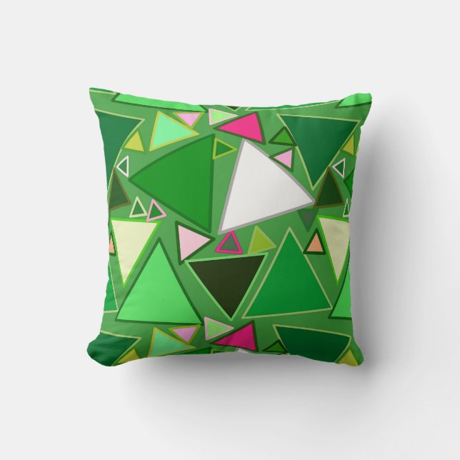 Mid-Century Modern Triangles, Lime Green Multi Cushion (Front)
