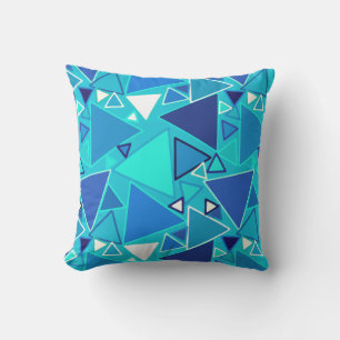 Mid-Century Modern Triangles, Shades of Blue Cushion
