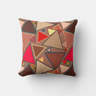 Mid-Century Modern Triangles, Taupe, Brown, Red Cushion