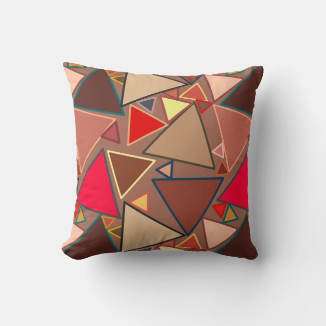 Mid-Century Modern Triangles, Taupe, Brown, Red Cushion (Front)