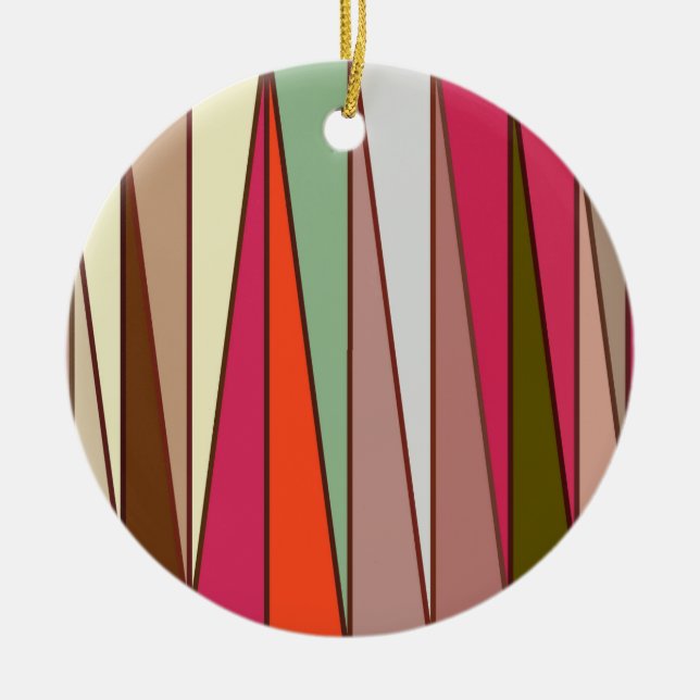 Mid-Century Modern Triangles, Taupe & Fuchsia Pink Ceramic Ornament (Front)