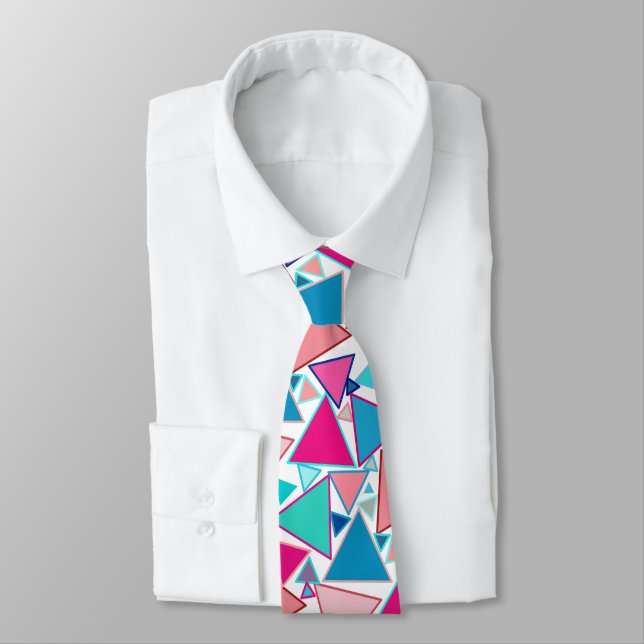 Mid-Century Modern Triangles, Turquoise and Coral Tie (Tied)
