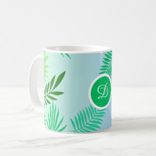 mid century modern tropical leaves blue palm  coffee mug