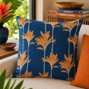 Mid Century Modern Tropical Ti Leaf Floral Cushion