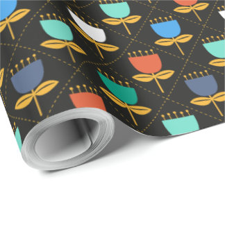 Mid-Century Modern Tulip - Black Wrapping Paper