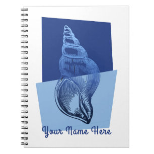 Mid-Century Modern Turban Shell Print Ocean Blue Notebook