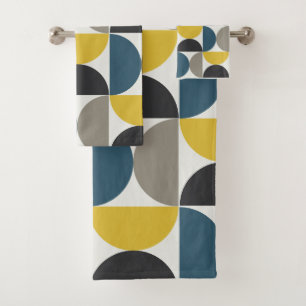 Mid-Century Modern Turmer Gunmetal and blue   Bath Towel Set