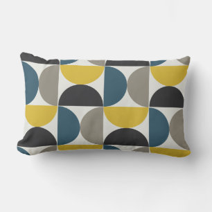 Mid-Century Modern Turmer Gunmetal and blue Lumbar Cushion