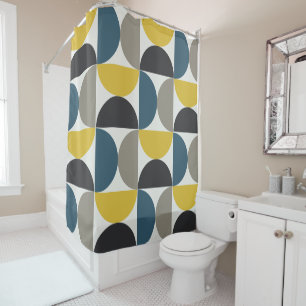 Mid-Century Modern Turmer Gunmetal and blue Shower Curtain