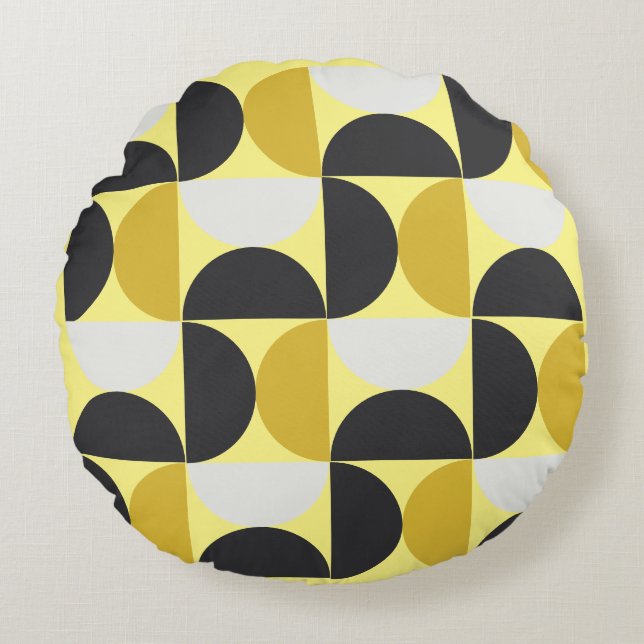 Mid-Century Modern turmeric and gunmetal grey   Round Cushion (Front)