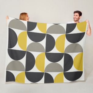 Mid-Century Modern Turmeric Gunmetal Fleece Blanket