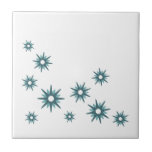 Mid-Century Modern Turquoise Blue Starburst Design Ceramic Tile<br><div class="desc">Mid-century modern inspired design featuring vintage retro turquoise blue starbursts in an organic design on a white background. Simple,  clean modern design.</div>