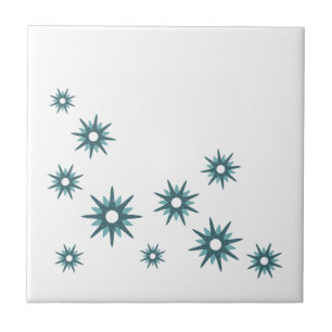 Mid-Century Modern Turquoise Blue Starburst Design Ceramic Tile