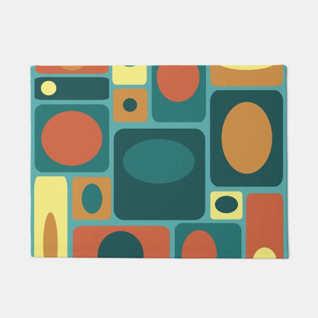 Mid Century Modern Turquoise Rectangles Doormat (Front)
