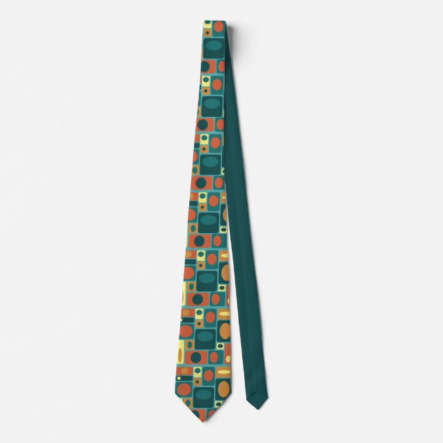 Mid Century Modern Turquoise Rectangles Tie (Front)