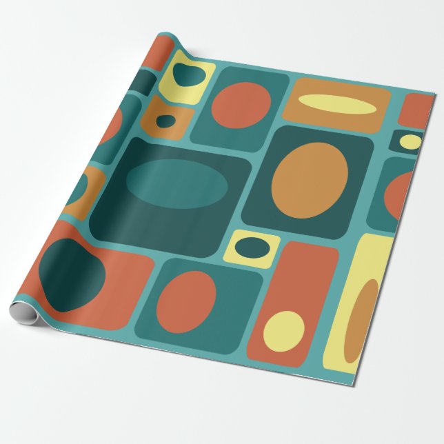 Mid Century Modern Turquoise Rectangles Wrapping Paper (Unrolled)