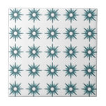 Mid-Century Modern Turquoise Starburst Pattern Cer Ceramic Tile<br><div class="desc">Mid-century modern inspired design featuring vintage pattern of retro turquoise blue starbursts on a white background. Simple, clean modern design. Create your own custom pattern by uploading a new image, or use the "message" button to contact the designer for help. To create your own patterned design: 1. Select personalise this...</div>