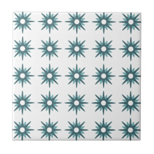 Mid-Century Modern Turquoise Starburst Pattern Cer Ceramic Tile