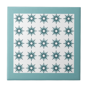 Mid-Century Modern Turquoise Starburst Pattern Ceramic Tile
