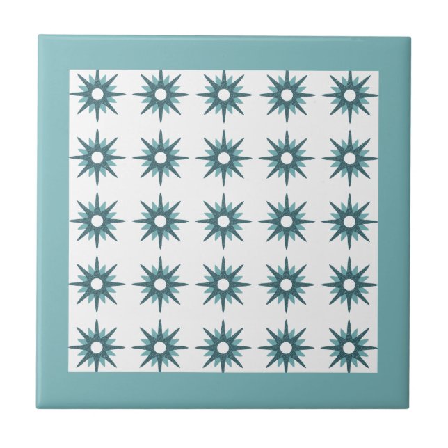 Mid-Century Modern Turquoise Starburst Pattern Ceramic Tile (Front)