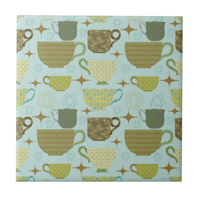 Mid Century Modern Turquoise Teacup Ceramic Tile (Front)