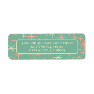 Mid Century Modern Twinkling Atomic Stars Retro  Return Address Label