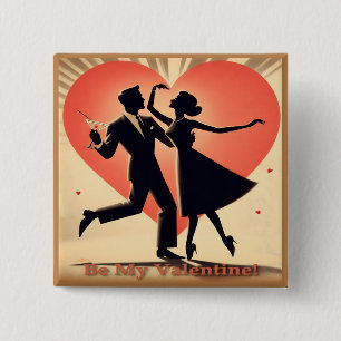 Mid Century Modern Valentine Dancing Couple 15 Cm Square Badge