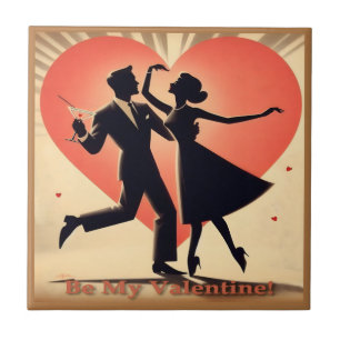 Mid Century Modern Valentine Dancing Couple  Ceramic Tile
